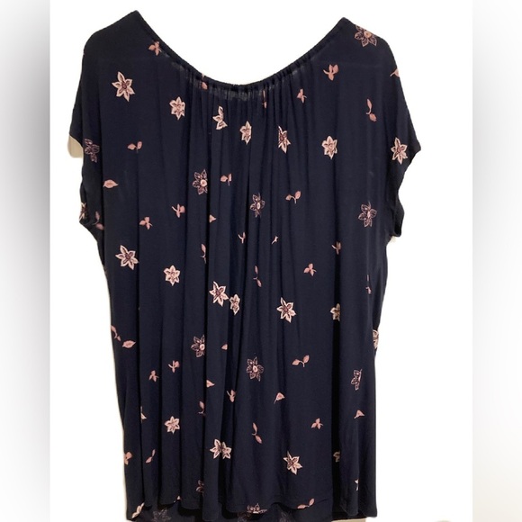 LOFT Women’s Midnight Blue Blouse Top with Rose Accents Sz. XL - Picture 2 of 6